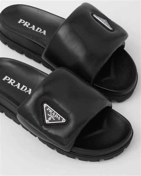 prada flat leather slides|prada shearling slides.